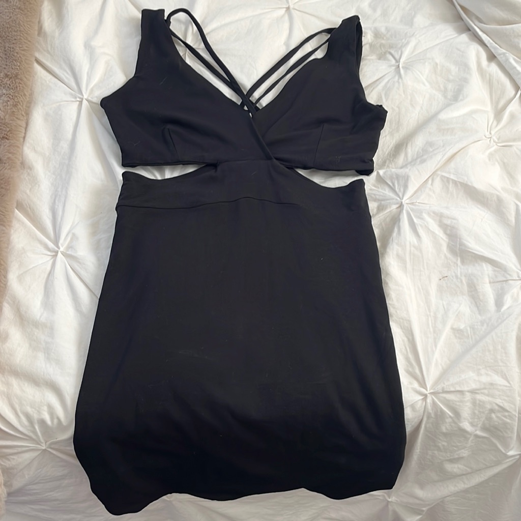 Criss Cross Cut Down Mini Black Dress